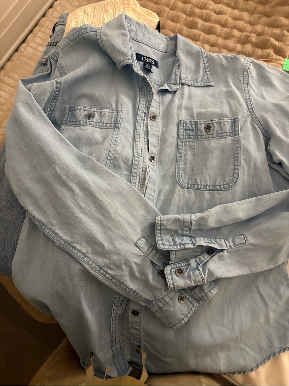 Chaps Light Blue Chambray Button-Front Shirt
